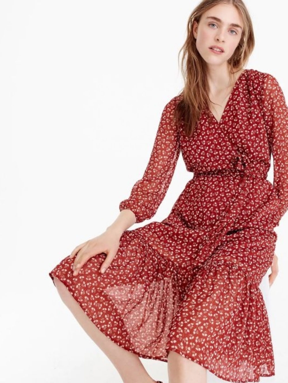 J. Crew Point Sur Faux-Wrap Midi Dress Women's Size 10 Whimsical Modest